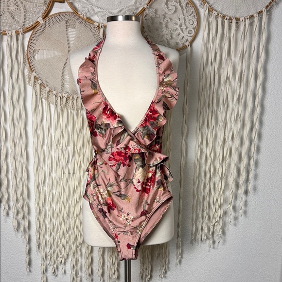 Zimmermann Cassia Frill Ruffle Halter Neckline Faux Wrap One Piece Swimsuit 4-6 - Picture 2 of 15